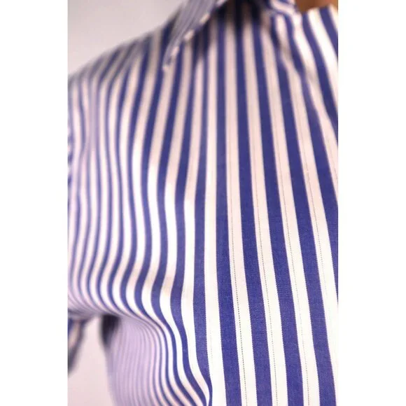 Chicos Blue & White Striped No-Iron Button-Up Shirt Womens Size 1 (M) 95% Cotton - Picture 4 of 11
